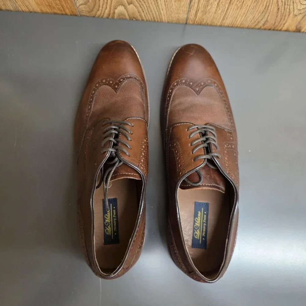 La Milano Keith Dress Shoes Men 13M Brown Leather Wingtip Derby Memory Foam